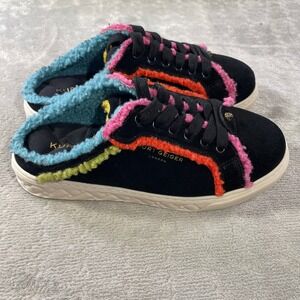 Kurt Geiger Black Suede Sneakers with Pink, Orange, Blue & Lime Trim